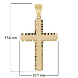 14k Yellow Gold Solid Diamond Cut Satin Cross Pendant 1.9" 3.7 grams