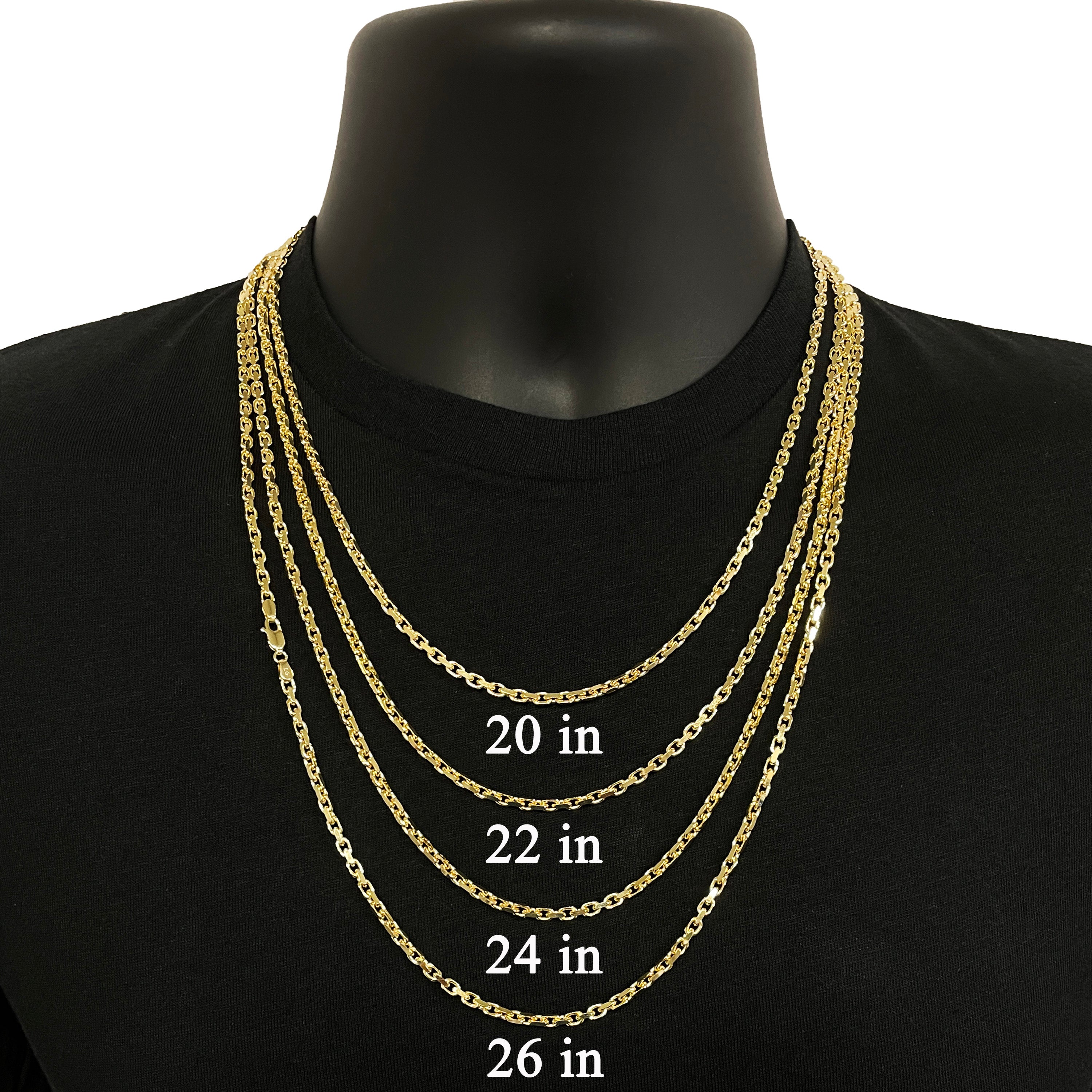 Italian 14k Yellow Gold Solid Anchor Cable Link Chain Necklace 20" - 26" 3.2mm