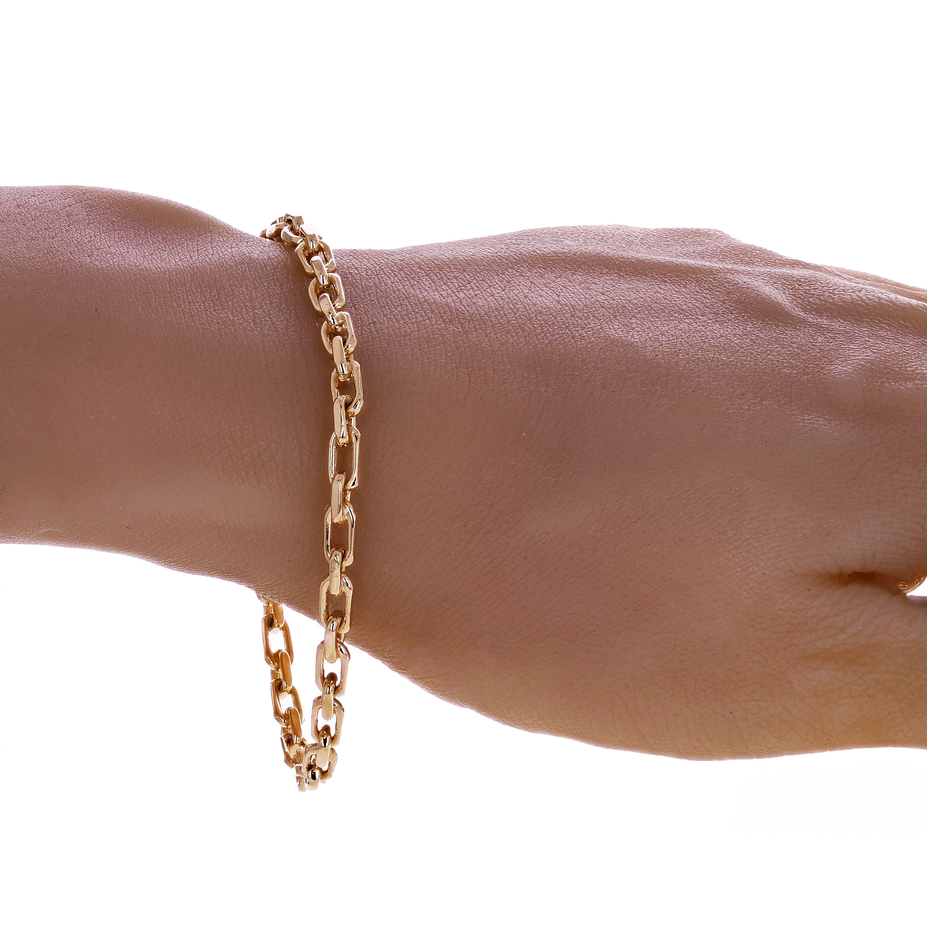 10k Yellow Gold Handmade Square Rectangle Link Chain Bracelet 7" 4.5mm 11.5grams - 7" 11.5 grams