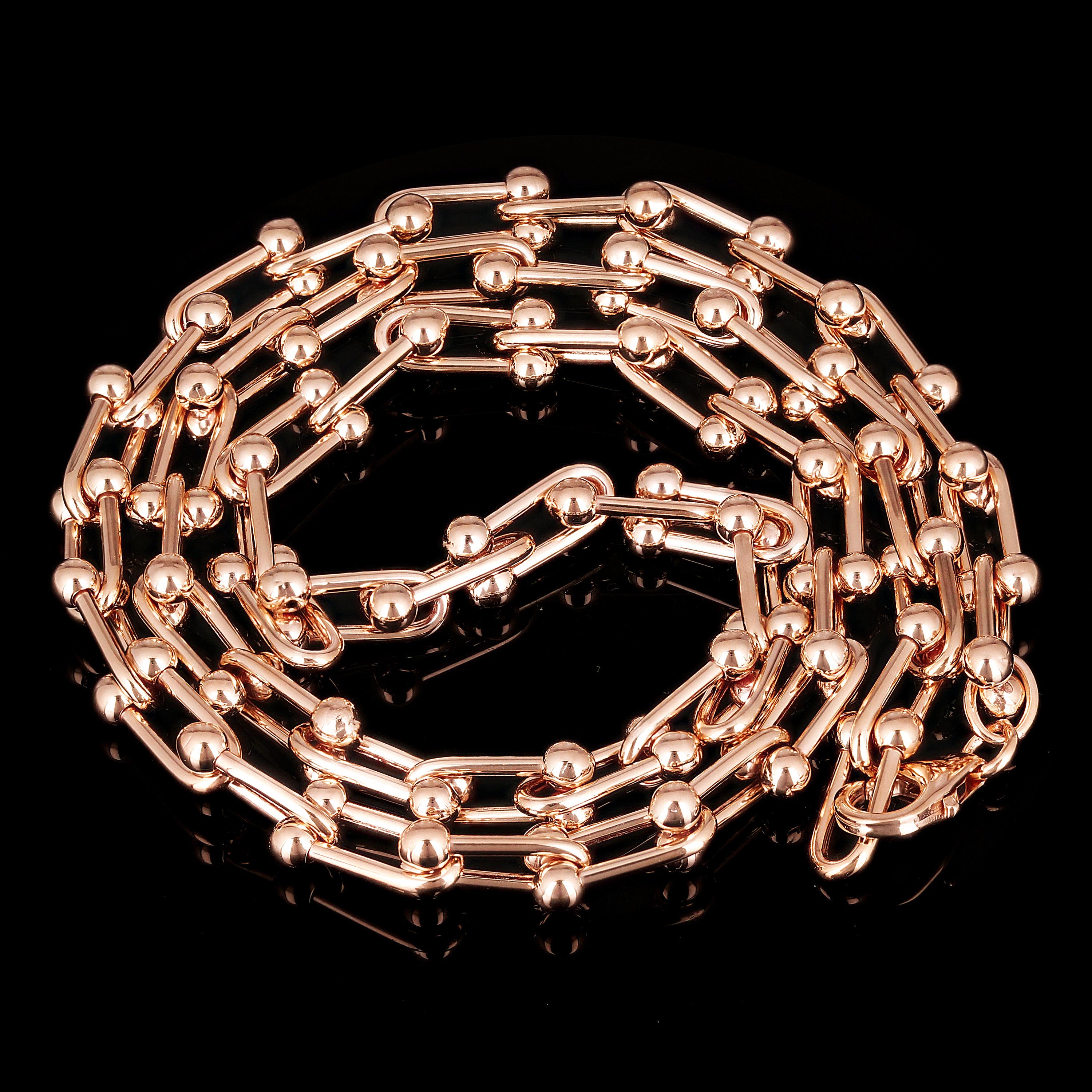 Italian 14k Rose Gold Semi-Solid U-Link Chain Necklace 18.5" 6mm 13.5 grams - 18.5" 6mm 13.5 grams