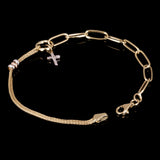 Italian 14k Tri-Color Gold Cross Charm Bracelet 7.5" 3 grams