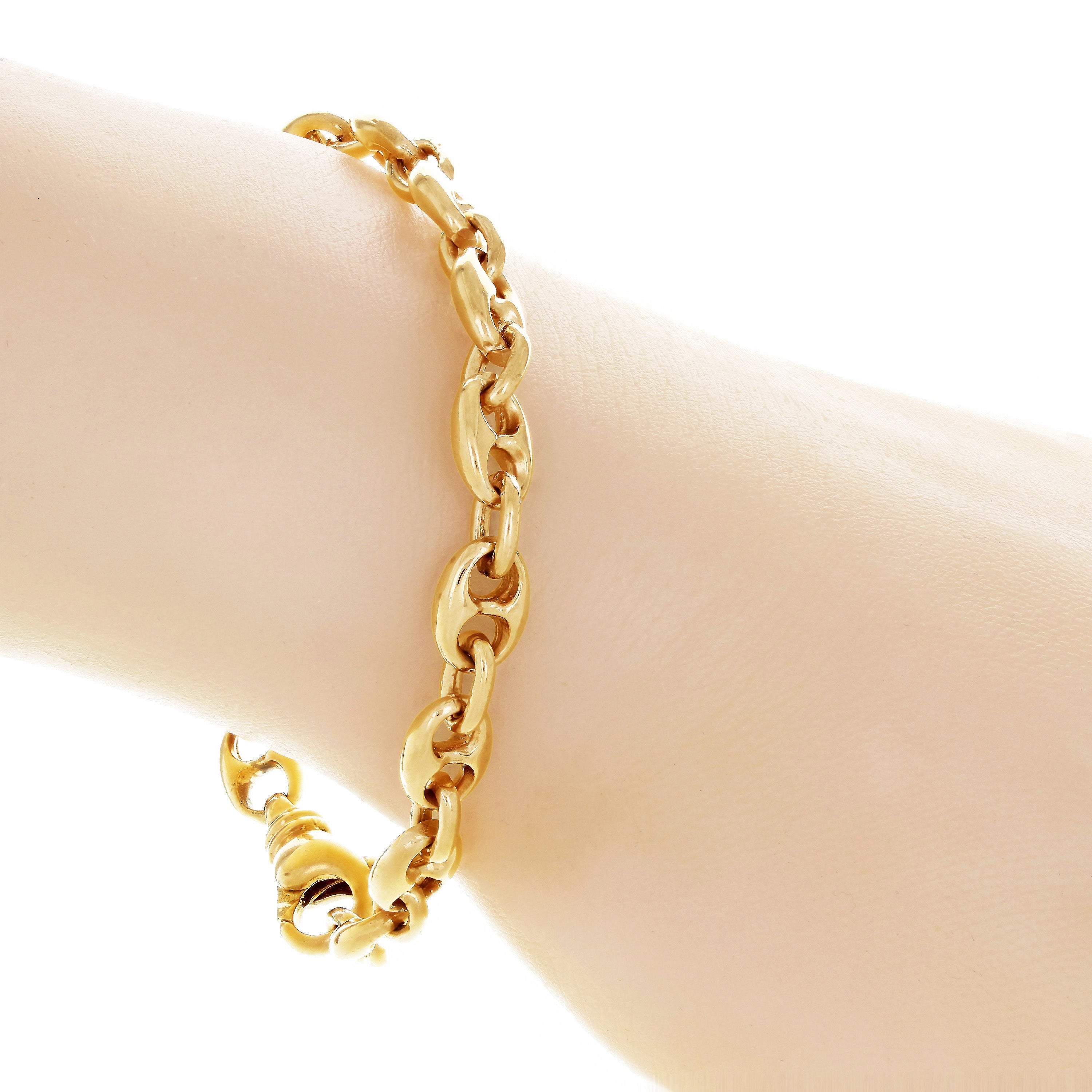14k Yellow Gold Solid Mariner Link Chain Bracelet 9" 7.5mm 28.6 grams - Yellow,90"