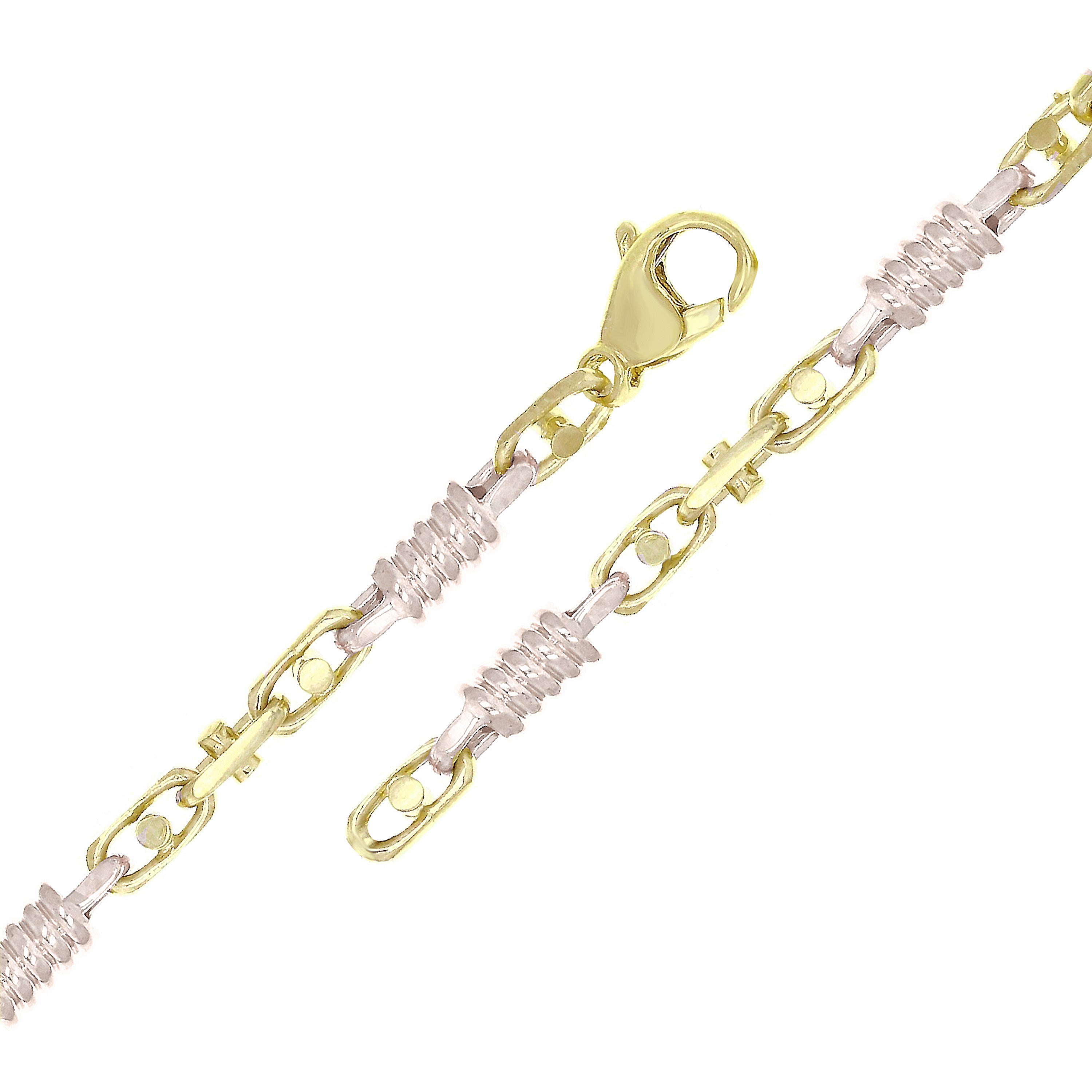 14k Yellow & White Gold Handmade Spring Barrel Link Bracelet 7" 5.3mm 15 grams - 7" 15 grams