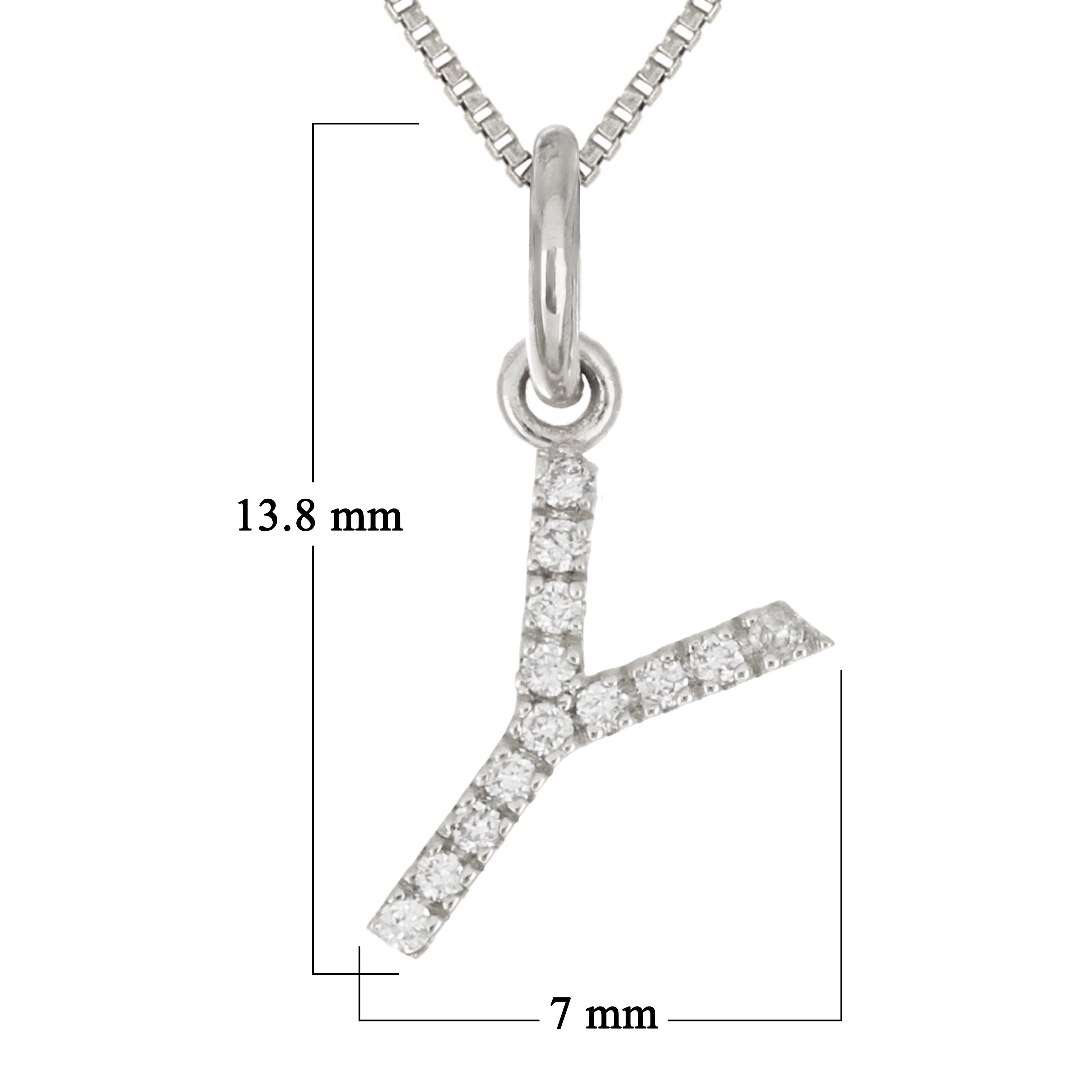 14k White Gold Diamond Initial Letter Y Charm Pendant Necklace 18" - Letter Y,White