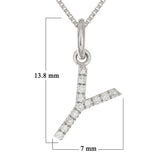 14k White Gold Diamond Initial Letter Y Charm Pendant Necklace 18" - Letter Y,White