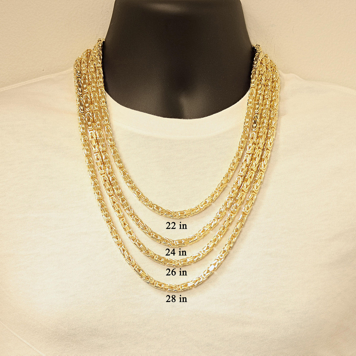 14k Yellow Gold Solid Byzantine Chain Necklace 28