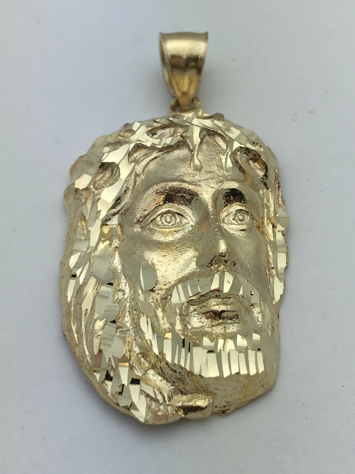 10k Yellow Gold Diamond-Cut Jesus Christ Face Religious Charm Pendant 8 grams