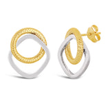 Italian 14k Yellow & White Gold Tube Eternity Circle Square Hoop Stud Earrings - Eternity Tubular