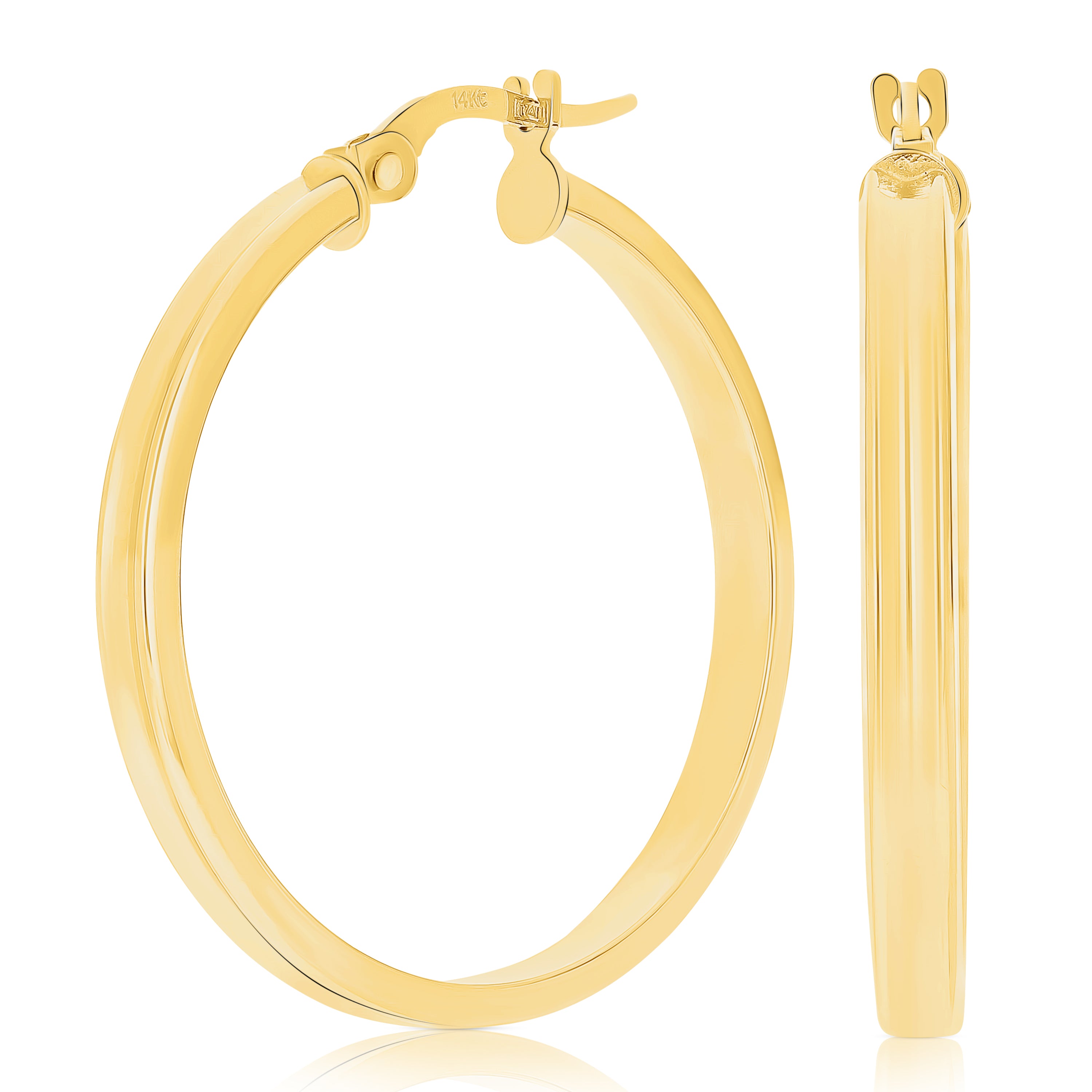 Italian 14k Yellow Gold Polished Concave Medium Hollow Hoop Earrings 1.2"