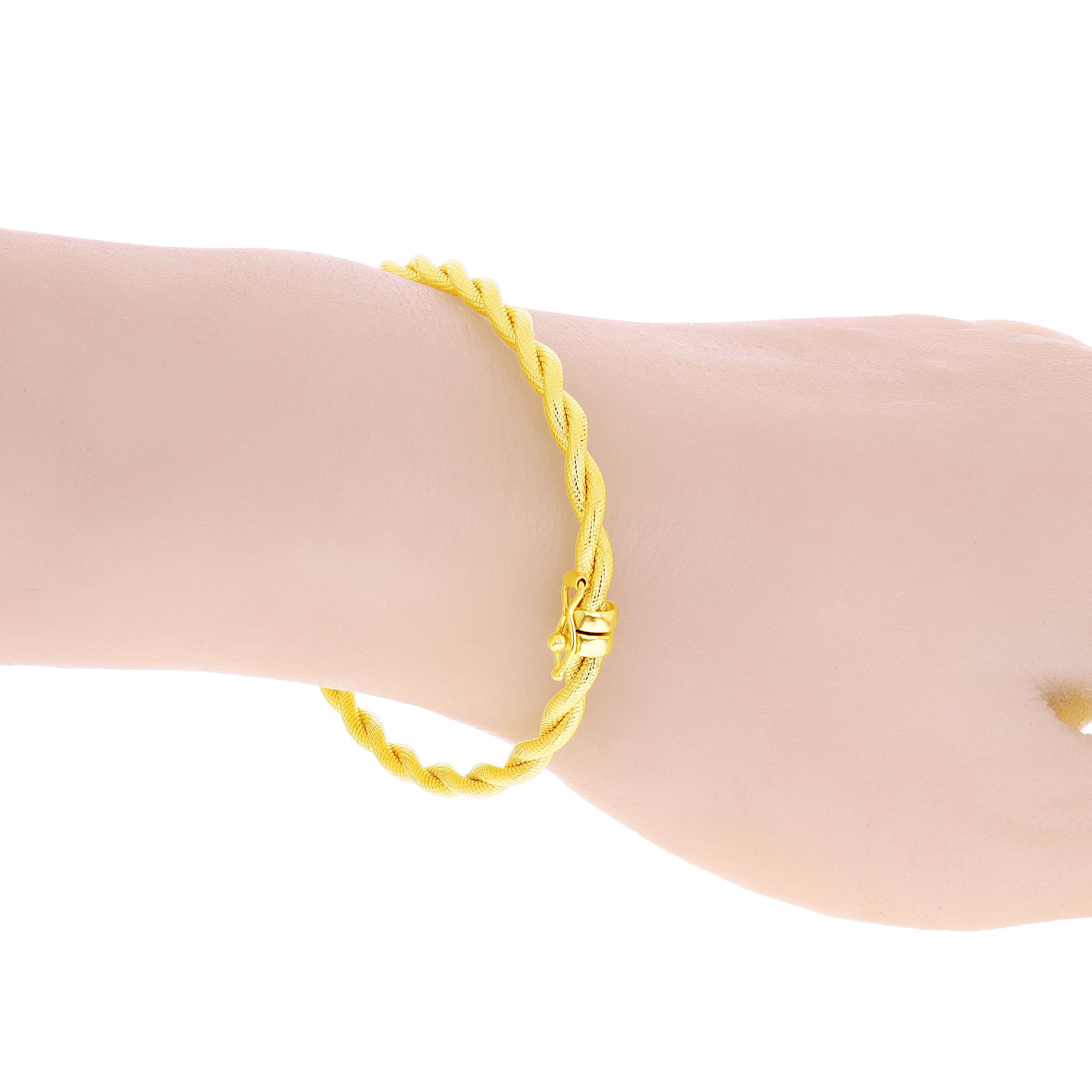 Italian 14k Yellow Gold Hollow Twisted Rope Bangle Bracelet 7" 4mm 4.1 grams