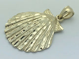 14k Yellow Gold Solid Diamond Cut Ocean Scallop Sea Shell Charm Pendant 3.7grams