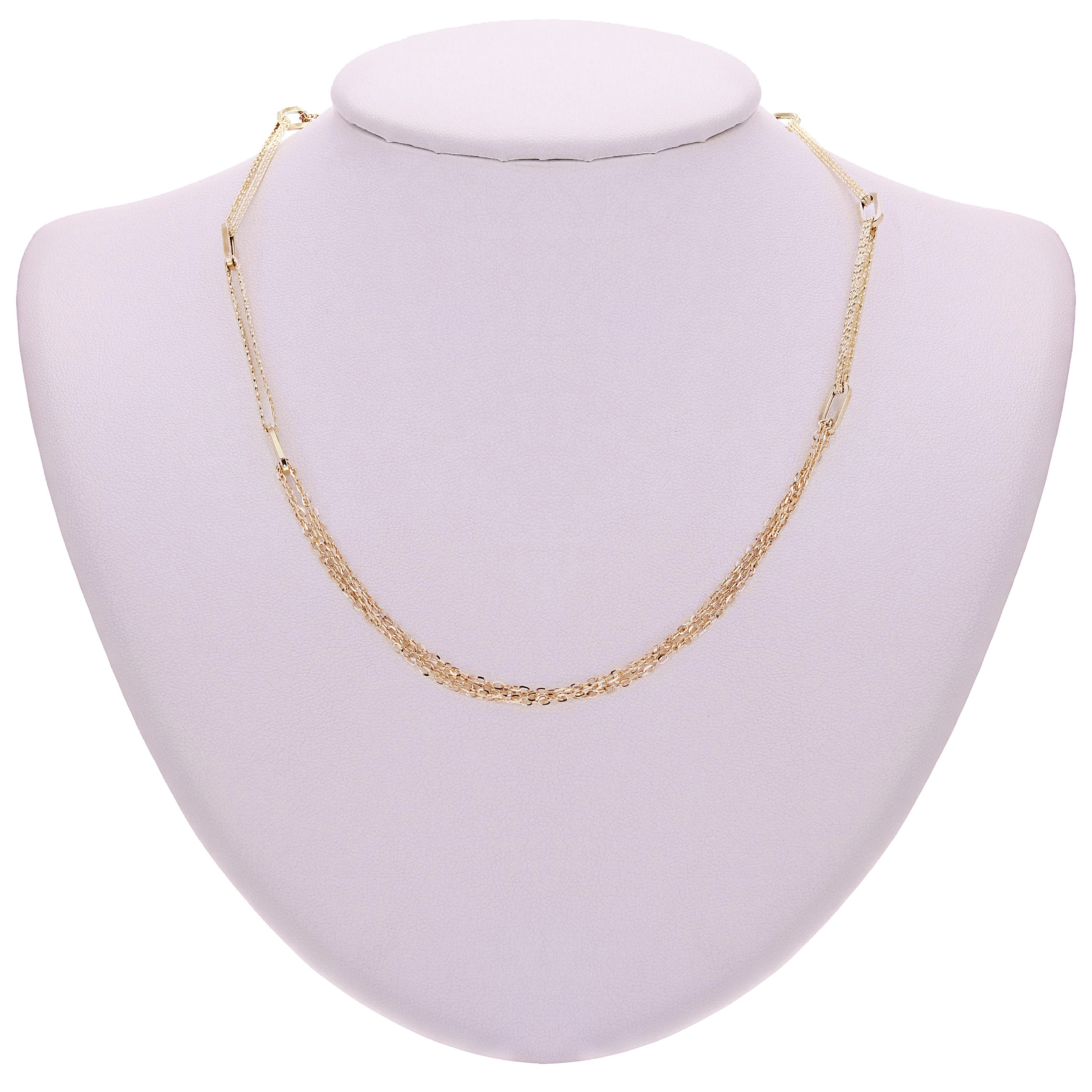 Italian 14k Yellow Gold Anchor Cable & Paper Clip Link Station Necklace 18" 8 grams - 18" 8 grams