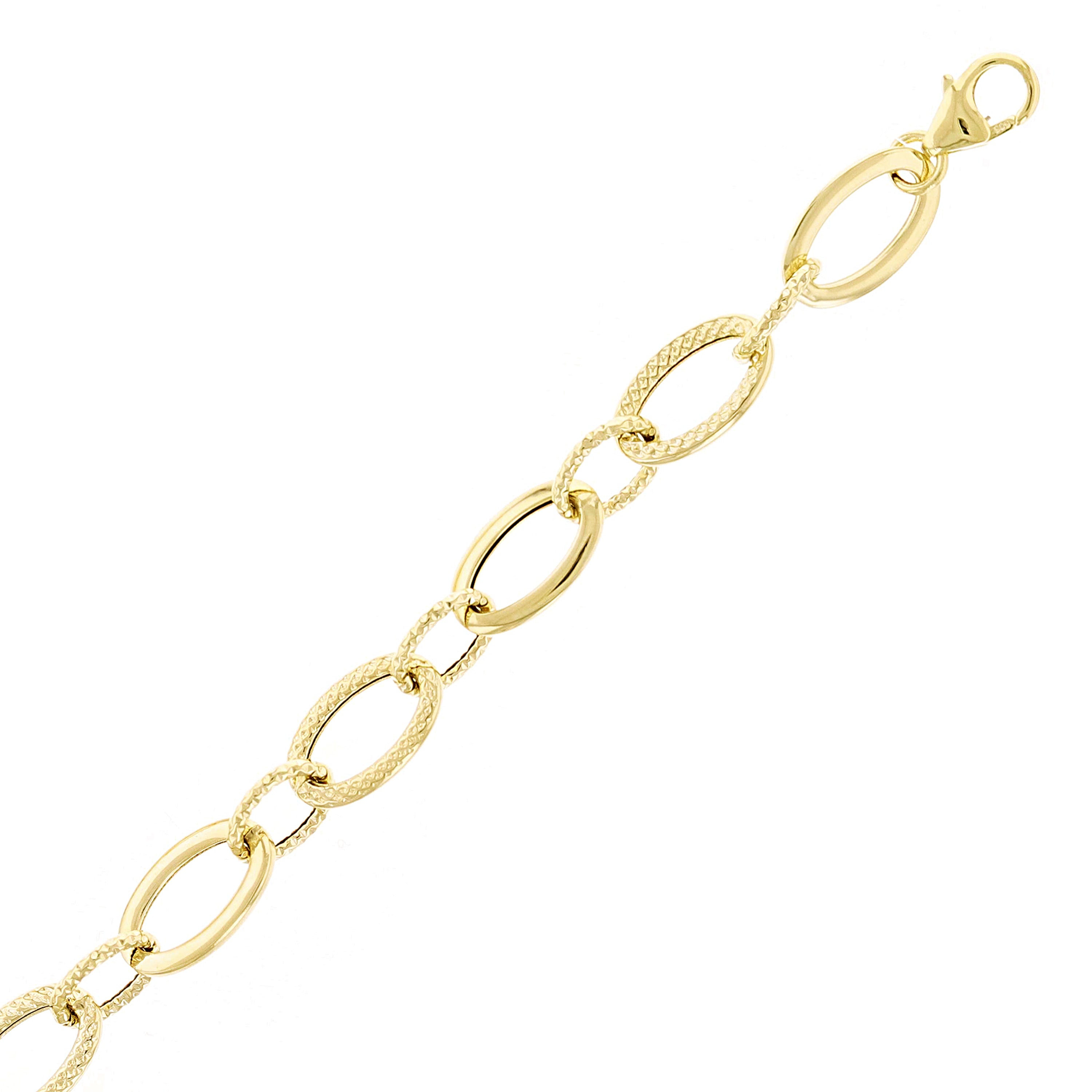 Italian 14k Yellow Gold Hollow Plain & Rope Oval Link Bracelet 7.25" 7mm 2.4grams