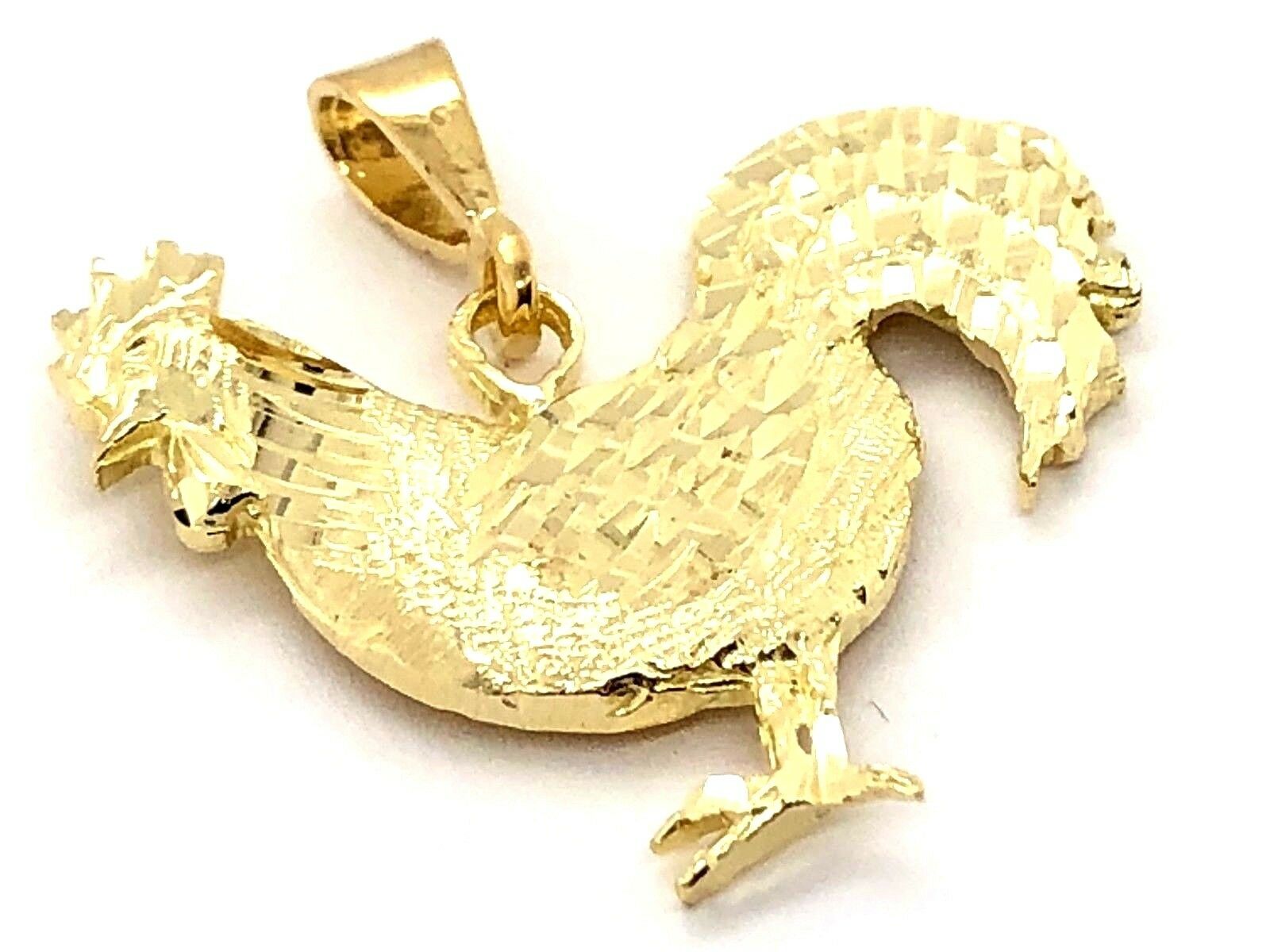 10k Yellow Gold Diamond Cut Rooster Cock Chicken Bird Charm Pendant 2.4 grams