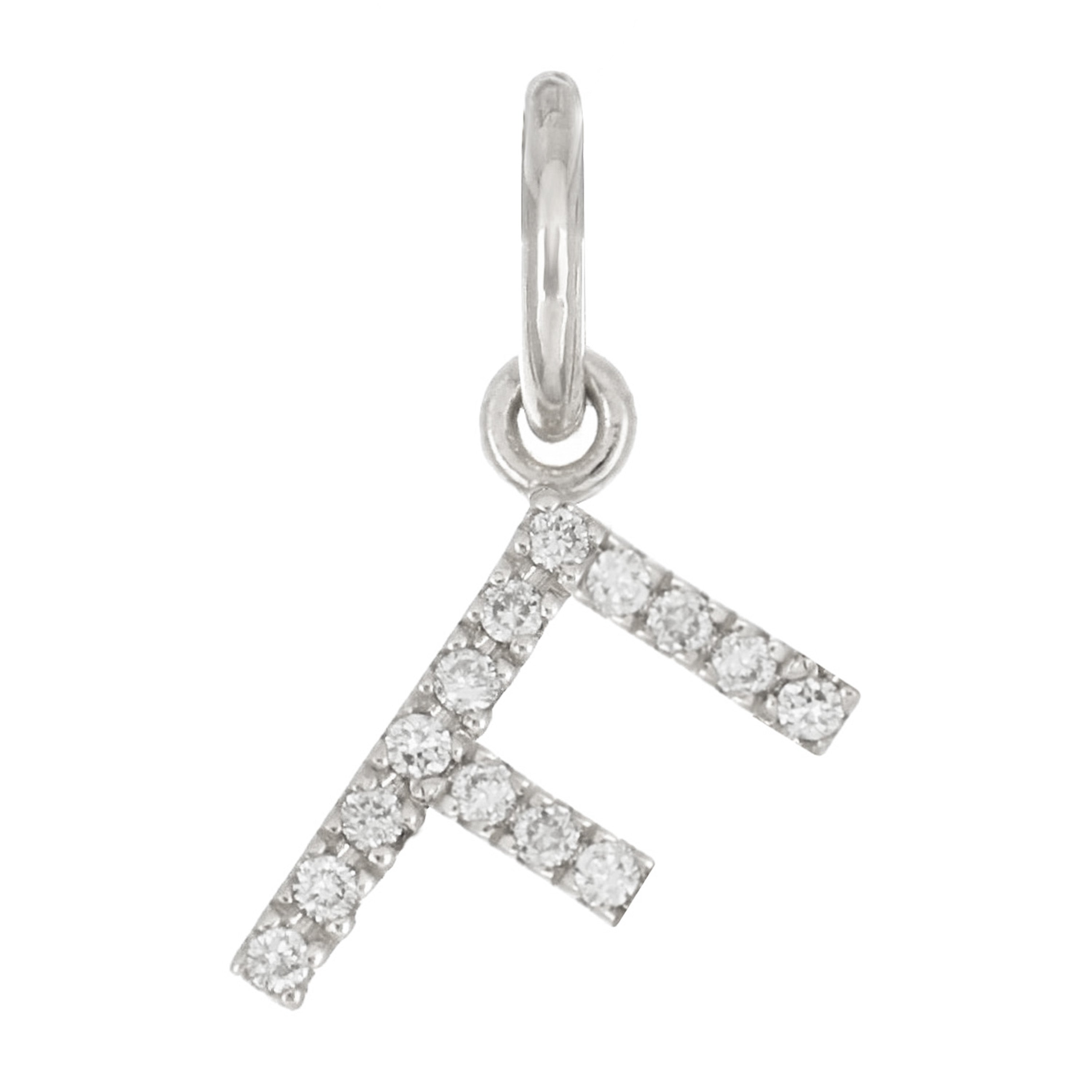 14k White Gold Diamond Initial Letter F Charm Pendant - Letter F,White