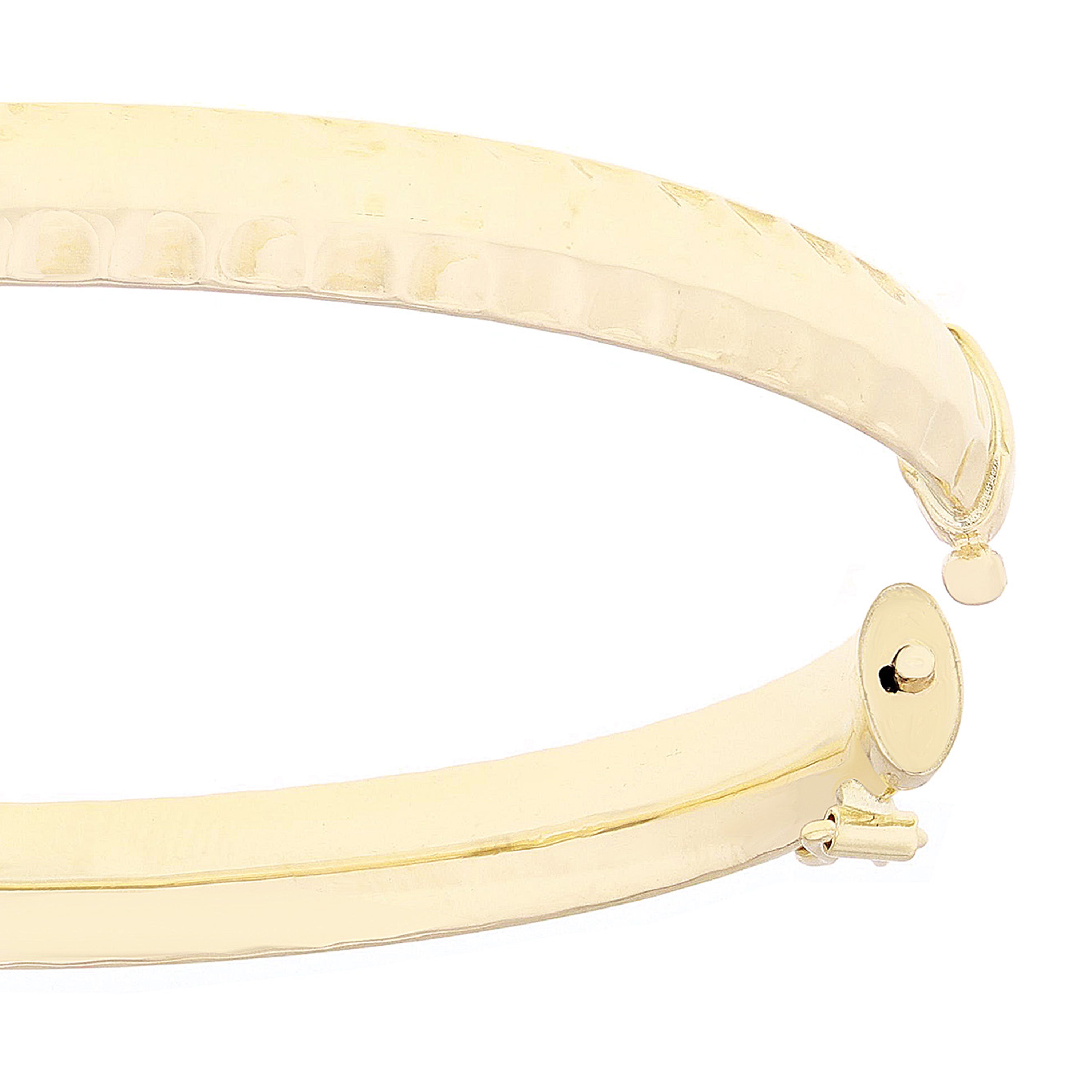Italian 14k Yellow Gold Polished Hammered Finish Hollow Oval Bangle Bracelet