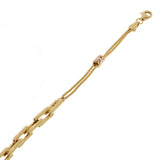 Italian 14k Tri-Color Gold Spiga, Link & Charm Bracelet 7.5" 3.7 grams