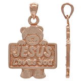 14k Rose Gold Solid JESUS Loves You Teddy Bear Charm Pendant 1.3" 6.3grams - Rose