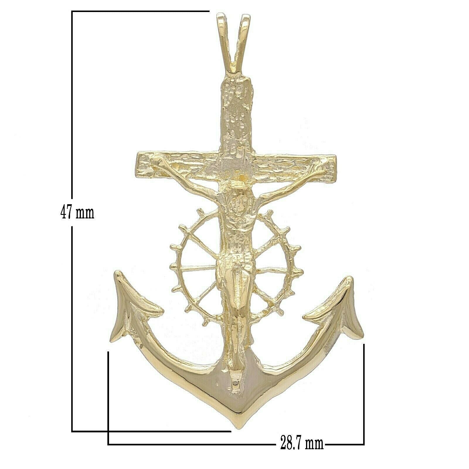 10k Yellow Gold Jesus Crucifix Wheel Mariners Anchor Cross Pendant 1.85" 4.7g