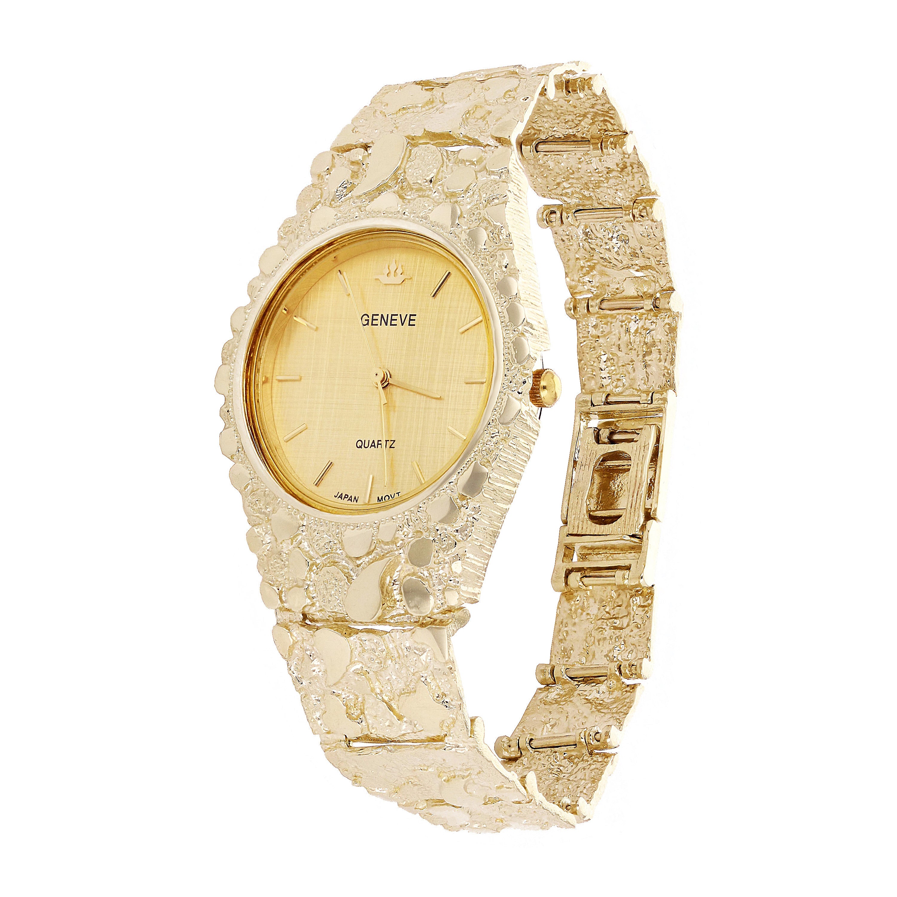 14k Yellow Gold Nugget Link Geneve Wrist Watch Adjustable 7-7.5" 53 grams