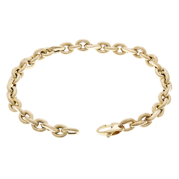 Italian 14k Yellow Gold Hollow Oval & Round Link Bracelet 7.75