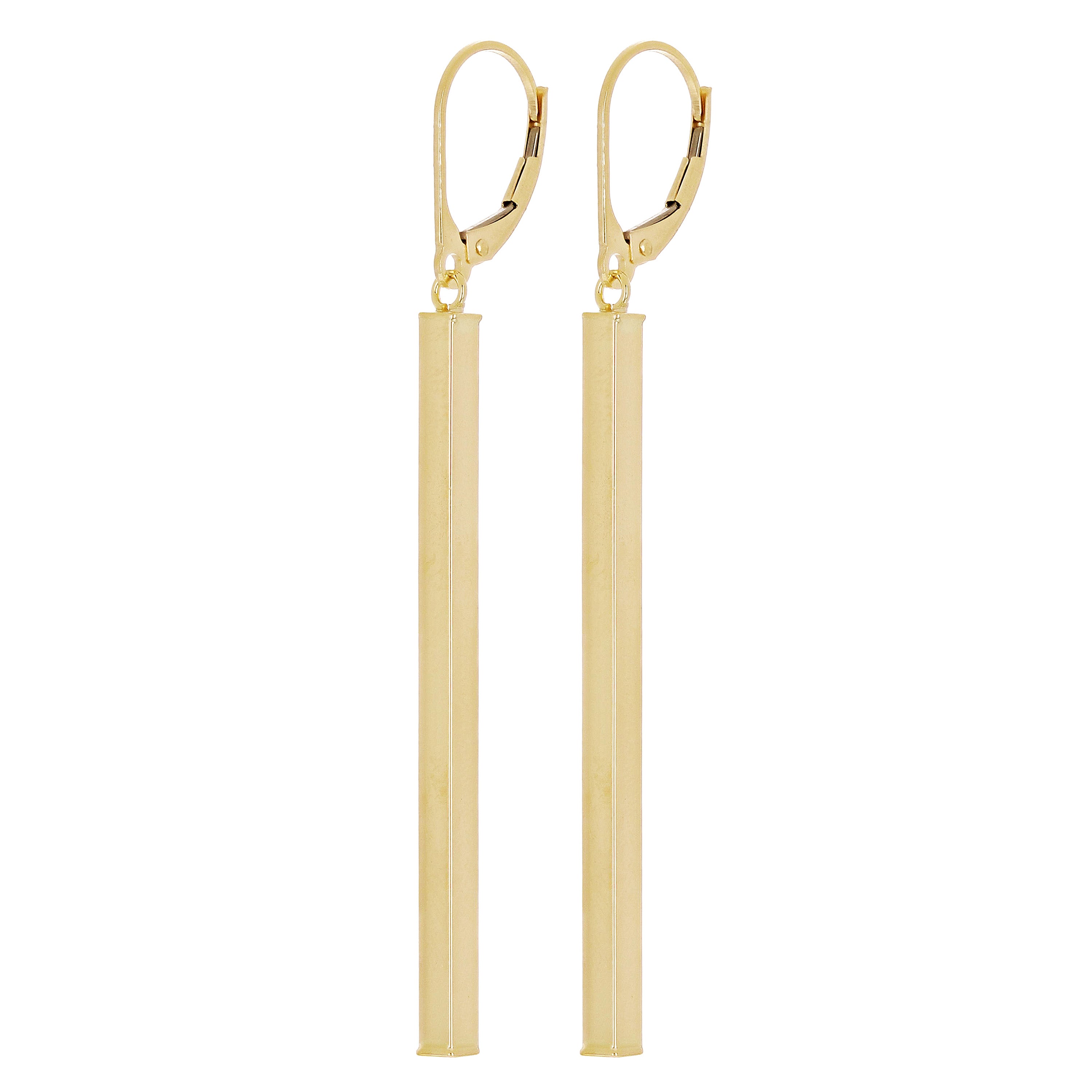 Italian 14k Yellow Gold Square Vertical Bar Dangle Drop Earrings 2.5" 2.9mm 2.4g