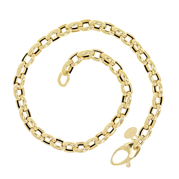 Italian 14k Yellow Gold Oval Rolo Link Chain Charm Bracelet 8