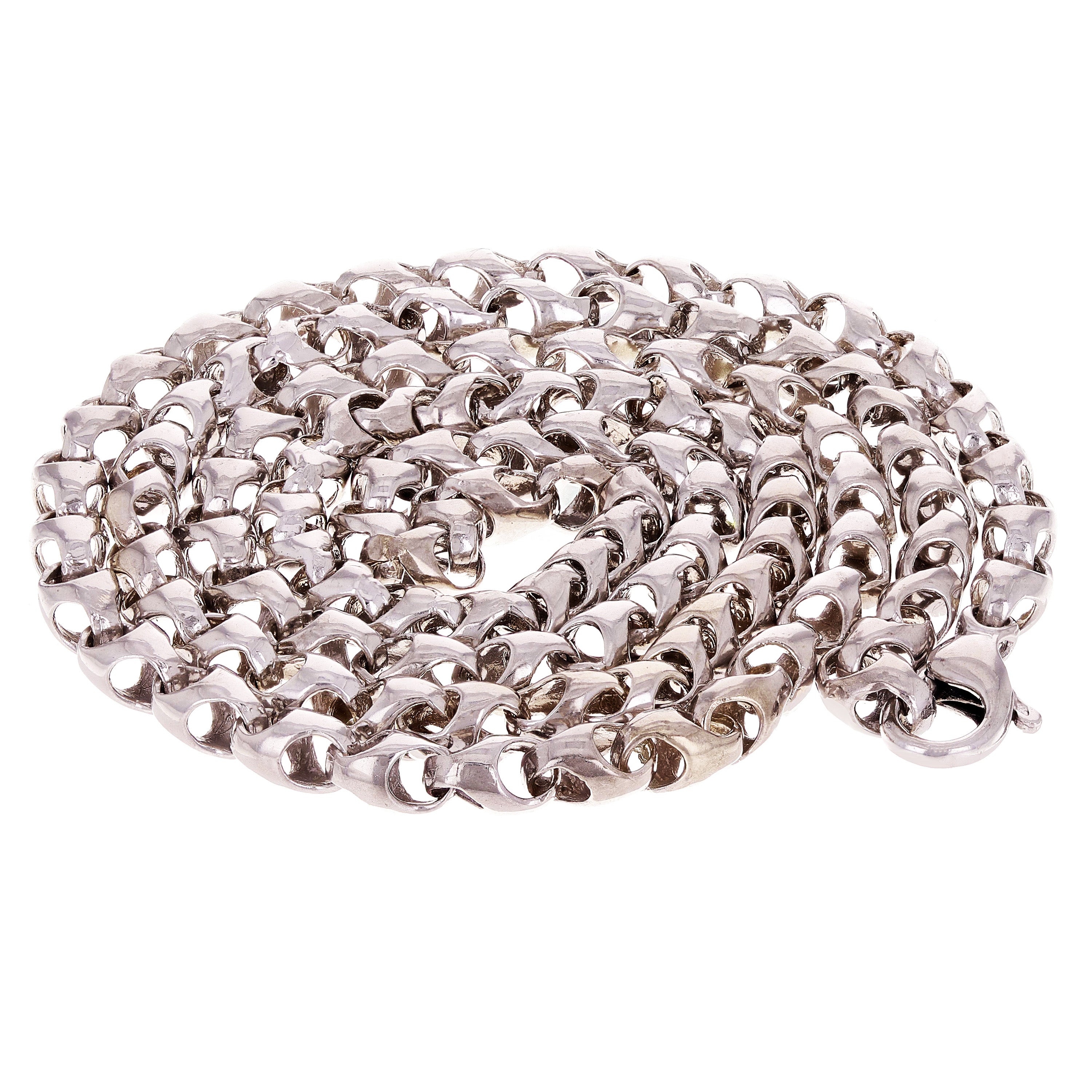 14k White Gold Handmade Fashion Link Necklace 30" 4.5mm 60 grams - White,30"