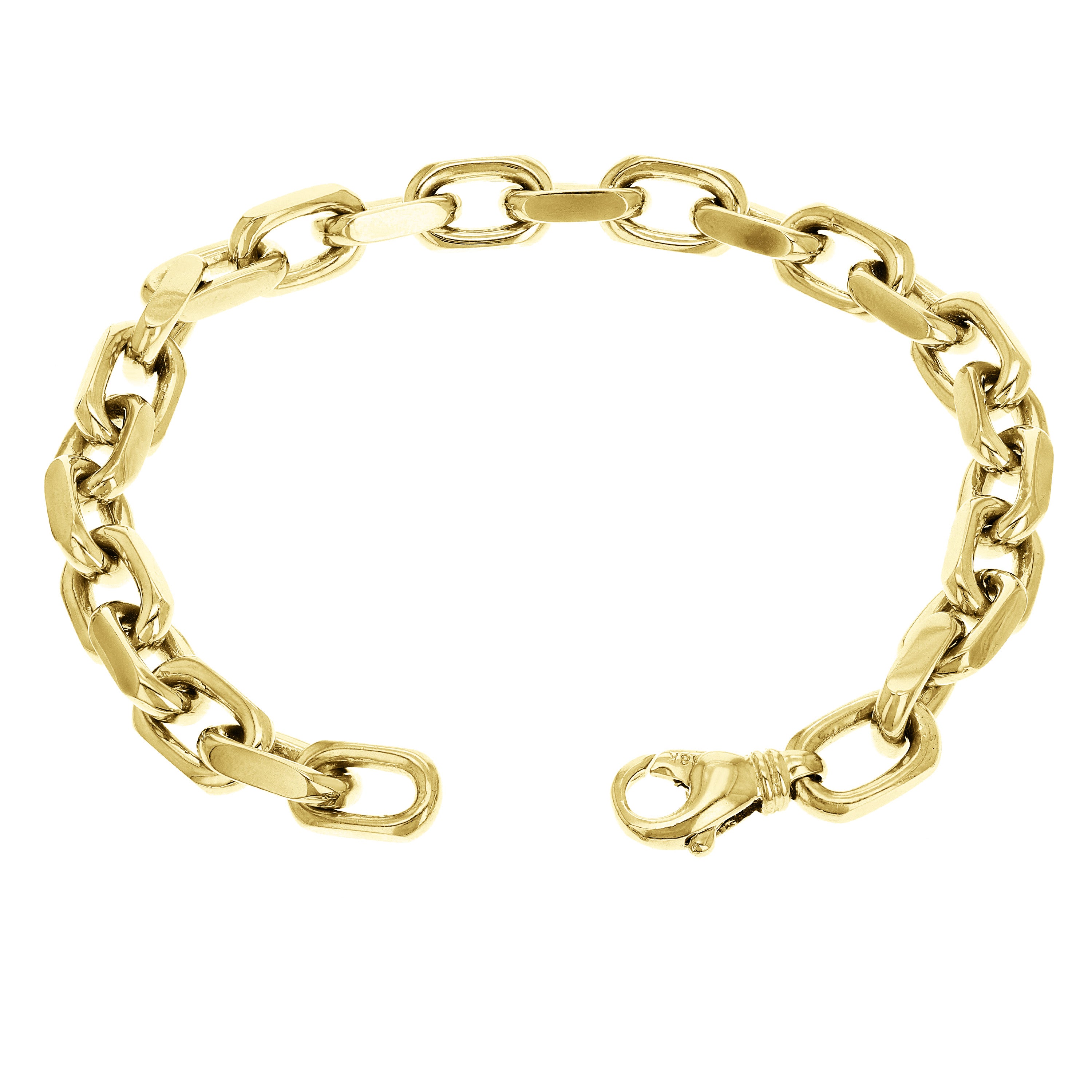 Men's 10k Yellow Gold Handmade Link Chain Bracelet 7" 7.5mm 32.8 grams - Yellow,7"