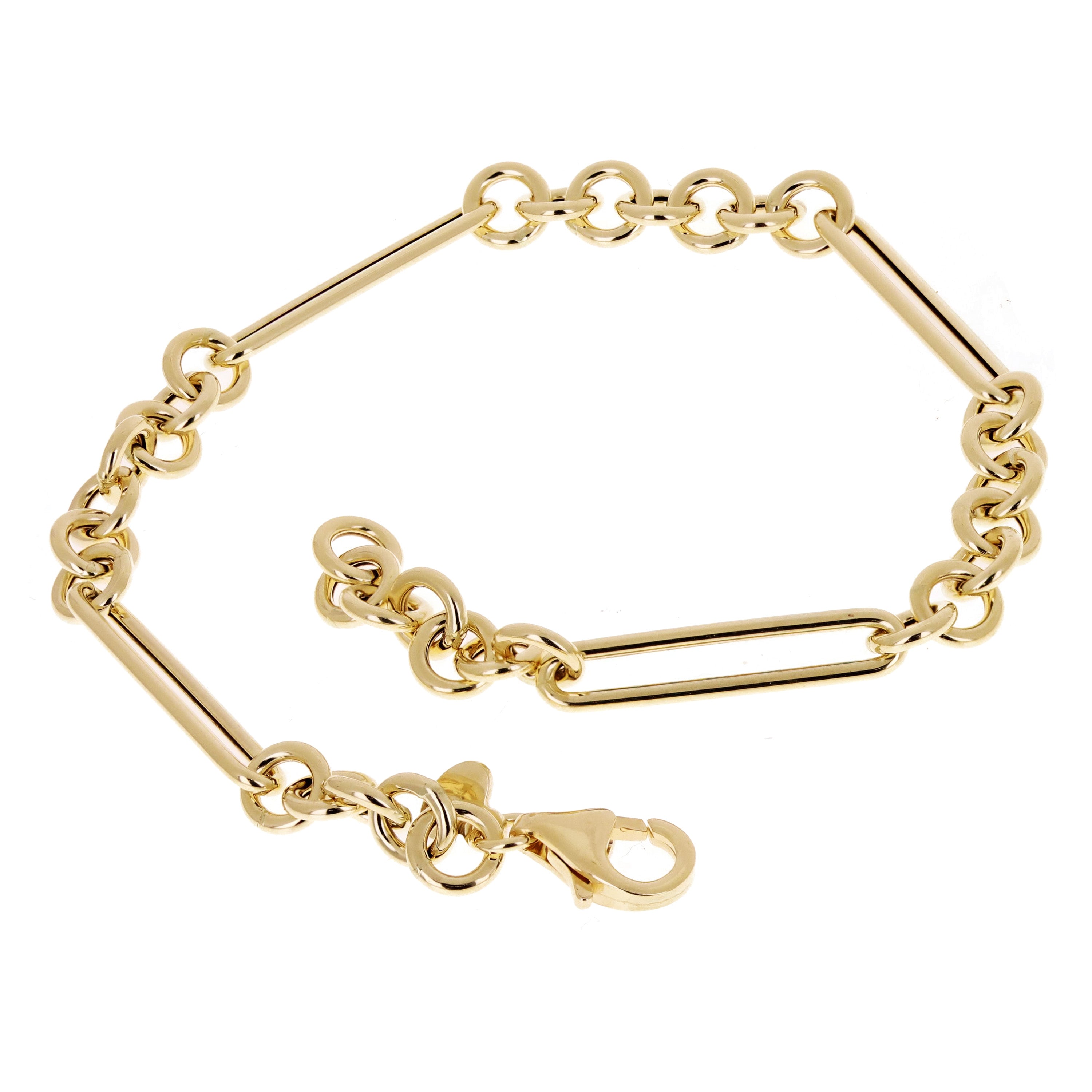 Italian 14k Yellow Gold Hollow Round & Paper Clip Link Bracelet 7.5" 5.5mm 3.8g