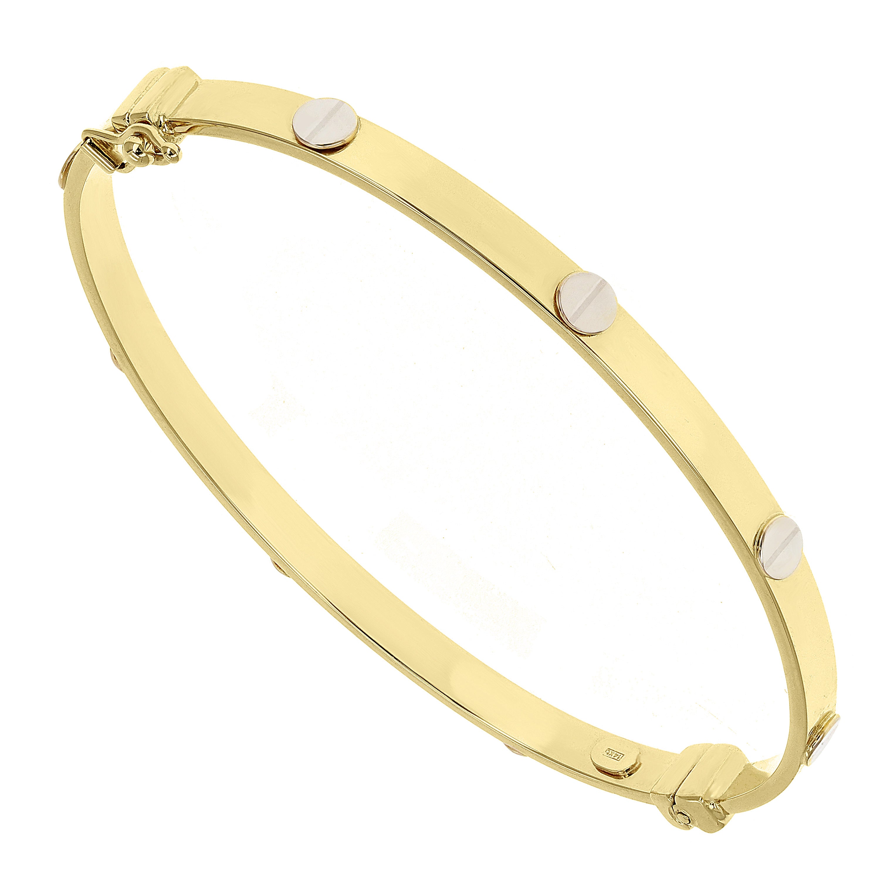 Italian 14k Two-Tone Gold Hollow Screw Design Bangle Bracelet 7" 4mm 5.3 grams