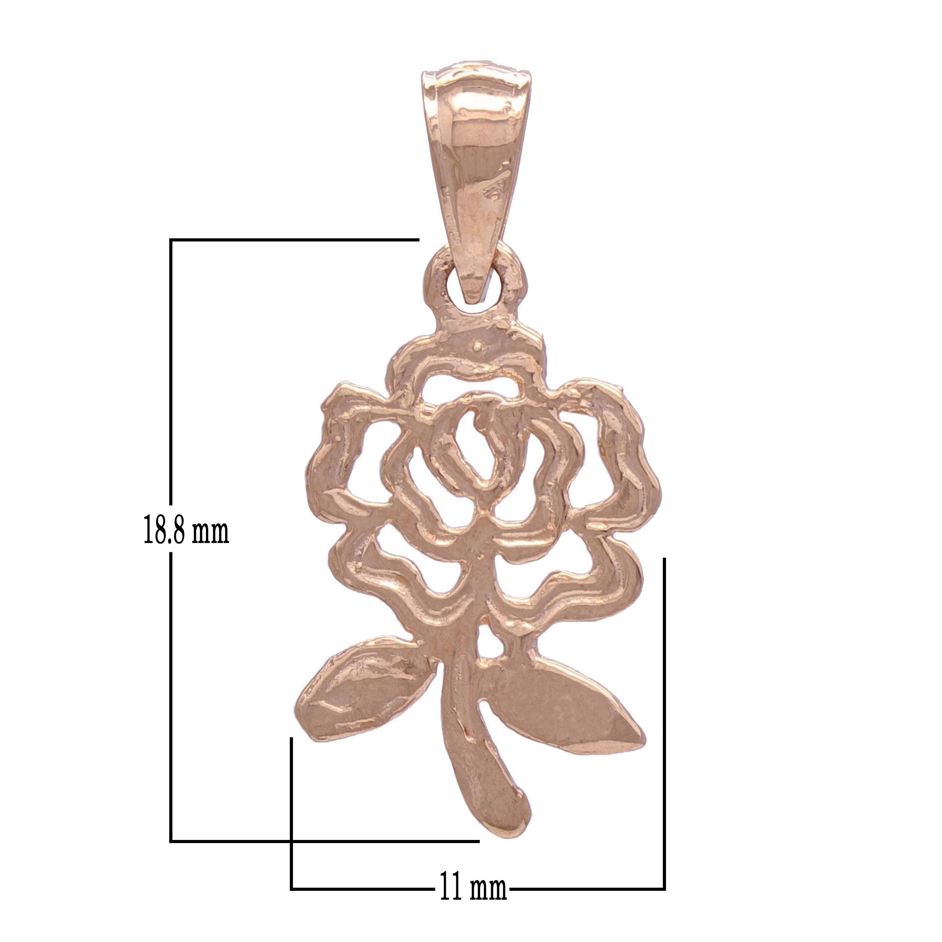 14k Rose Gold Solid Diamond-Cut Rose Flower Charm Pendant 1.1 grams - Rose