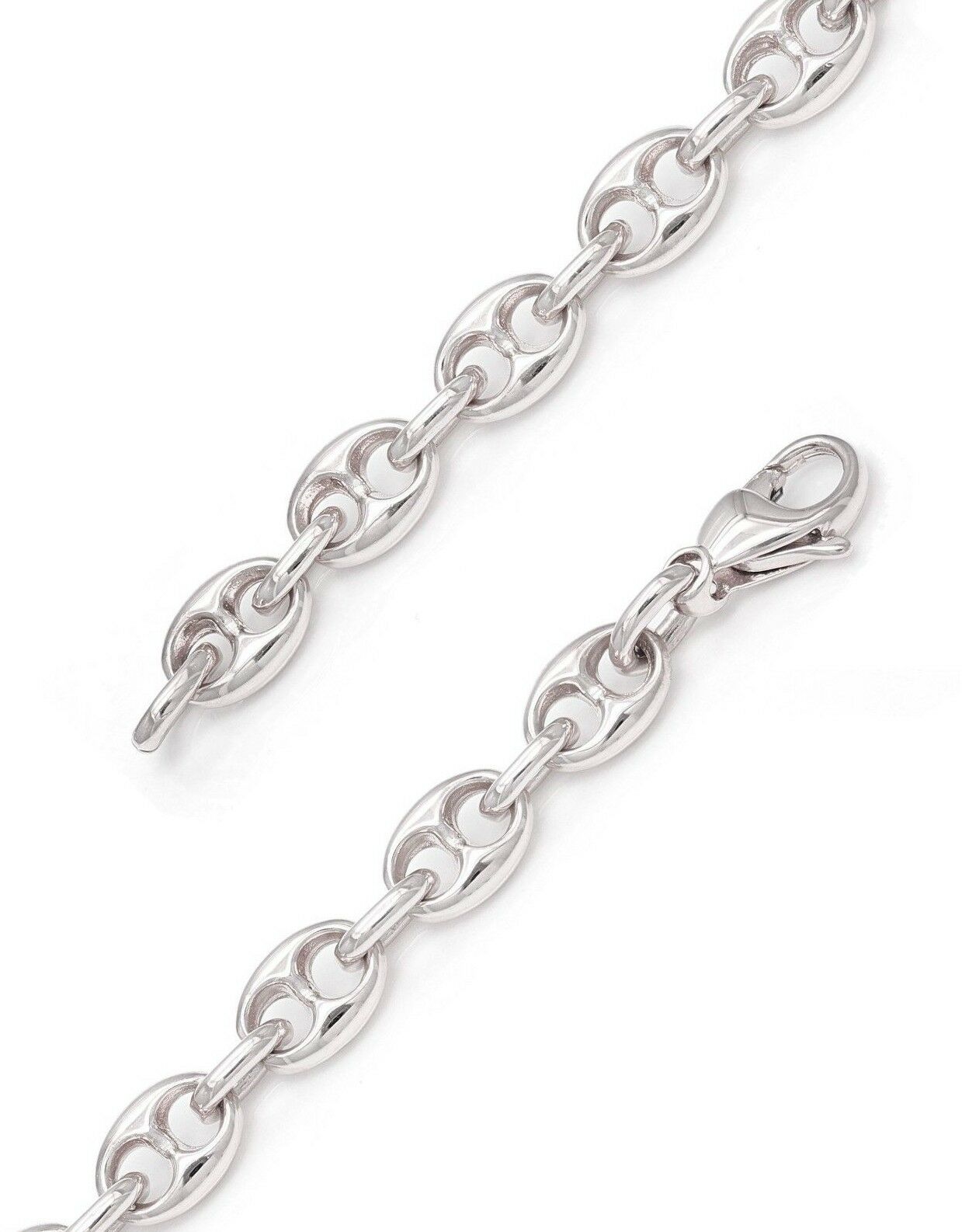 14k White Gold Solid Puffy Mariner Gucci Link Chain Bracelet 8" 7.5mm 24.8 grams - White,80"