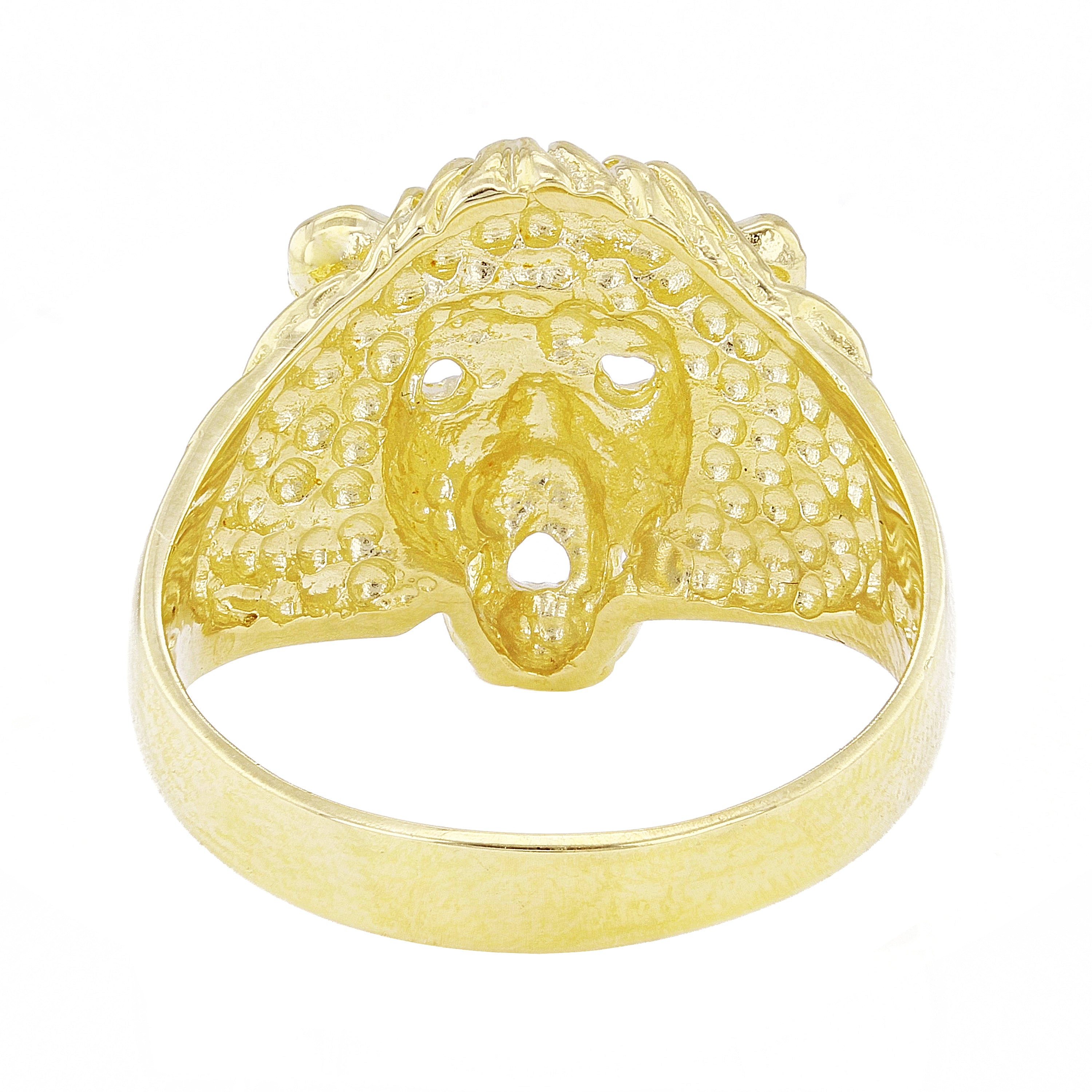 Men's 14k Yellow Gold Solid Lion Head Open Eyes Ring Size 7 - Ring Size 7