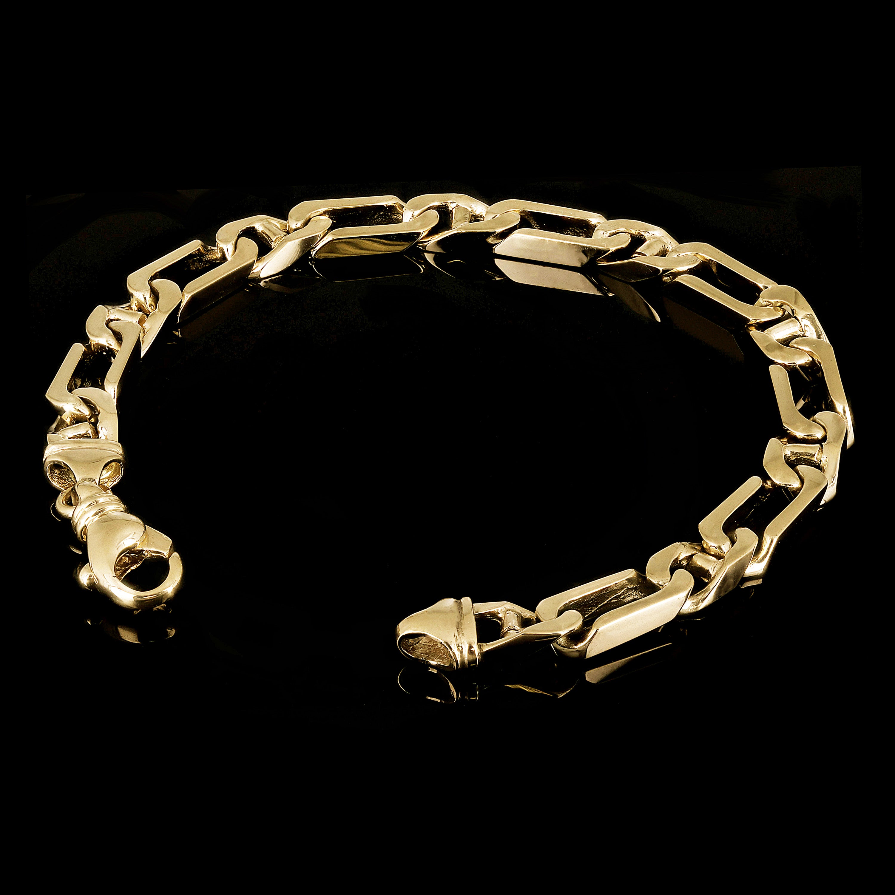 Men's 14k Yellow Gold Solid Figaro Anchor Mariner Bracelet 7" 7.5mm 29.5 grams - 7" 29.5 grams