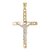 Italian 14k Two Tone Gold 3D Double Sided Crucifix Cross Charm Pendant 1.4" 2.2g