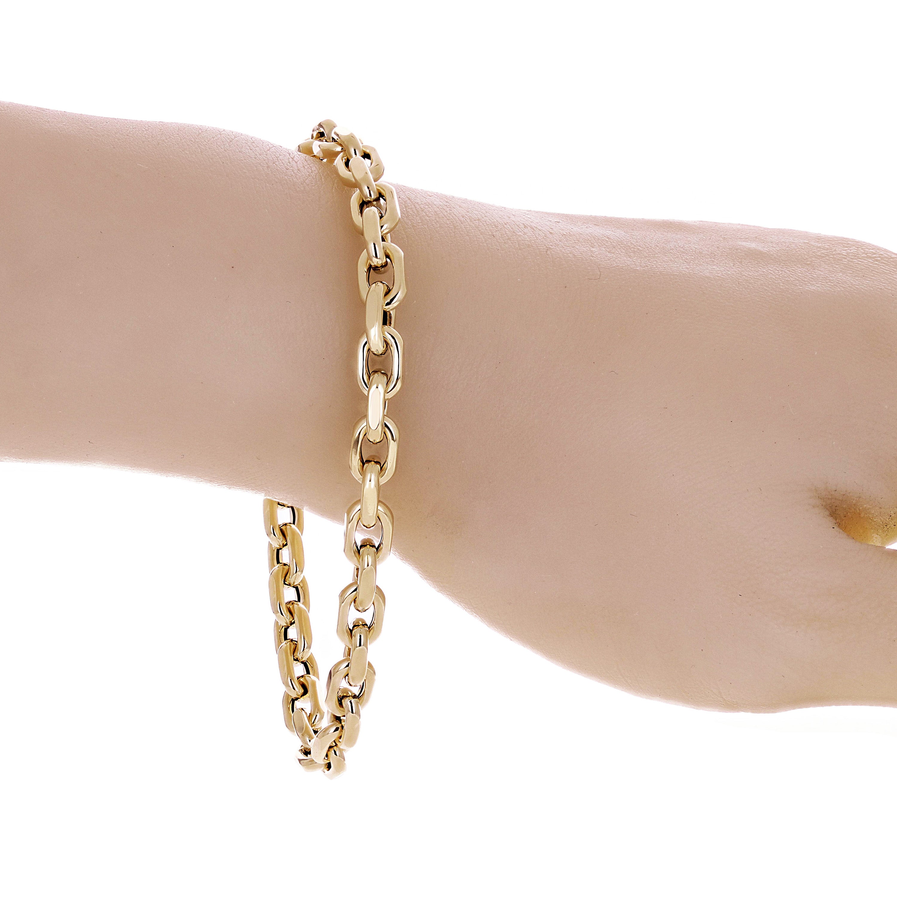 Italian 14k Yellow Gold Hollow Oval Link Rolo Chain Bracelet 8.25" 7.7mm 7.8g