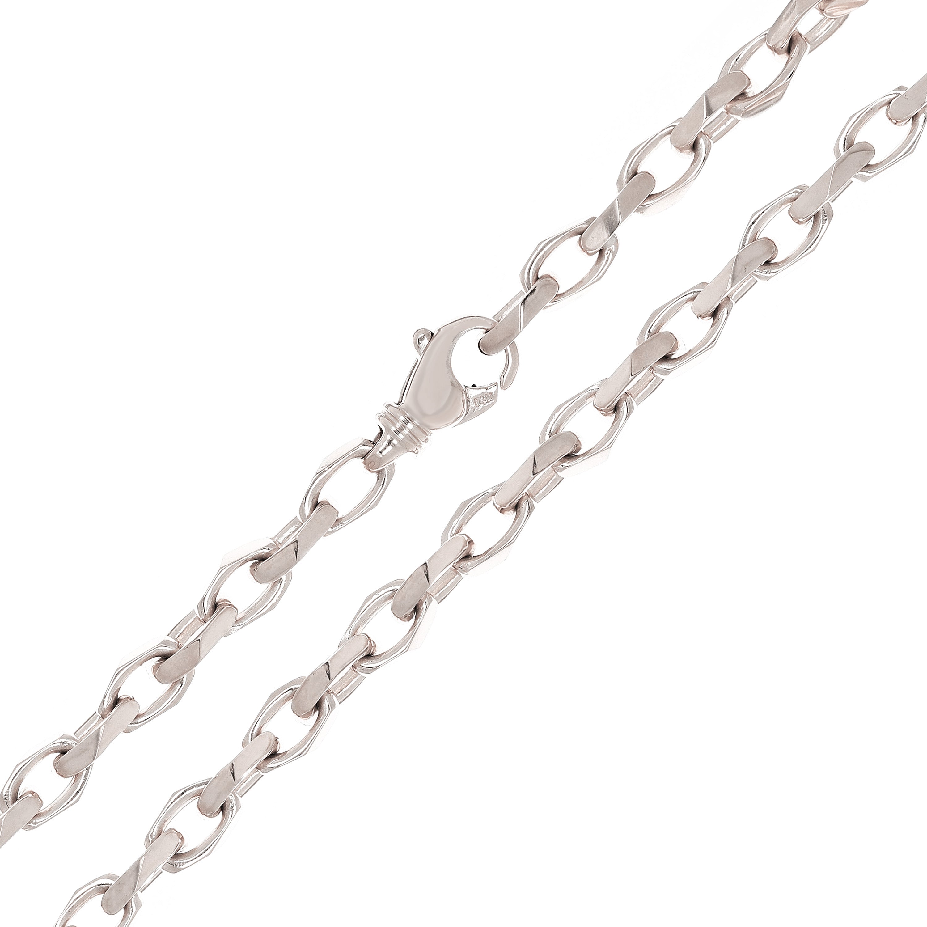 14k White Gold Handmade Fashion Link Necklace 22" 5.4mm 43 grams - White,22"