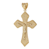 14k Yellow Gold Jesus Christ Crucifix Nugget Cross Charm Pendant 1.9" 4.7 grams