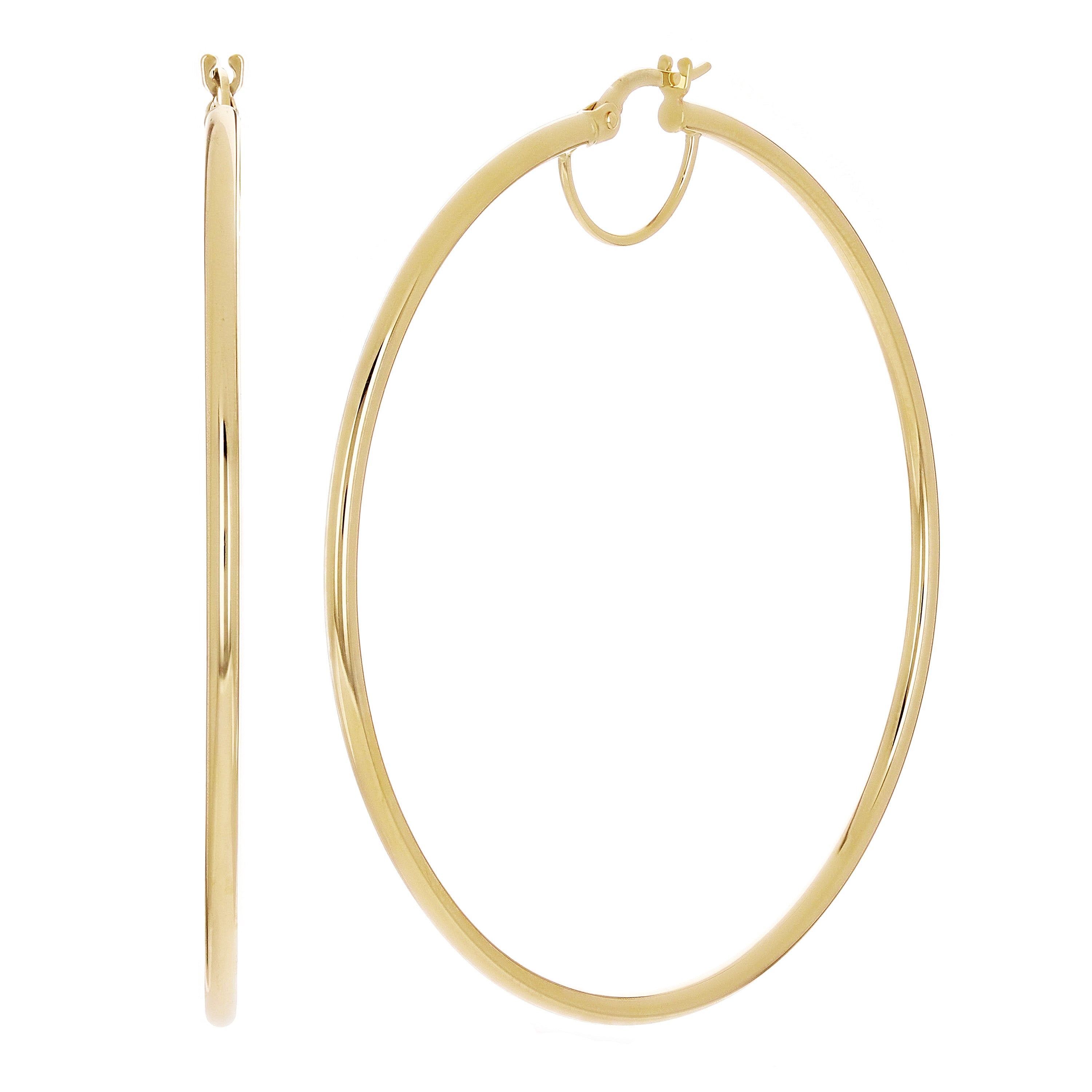 Italian 14k Yellow Gold High Polished Round Hoop Earrings 2mm 2" 2.8 grams