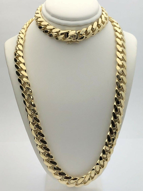 Men's 10k Yellow Gold Solid Heavy Miami Cuban Chain Necklace 26