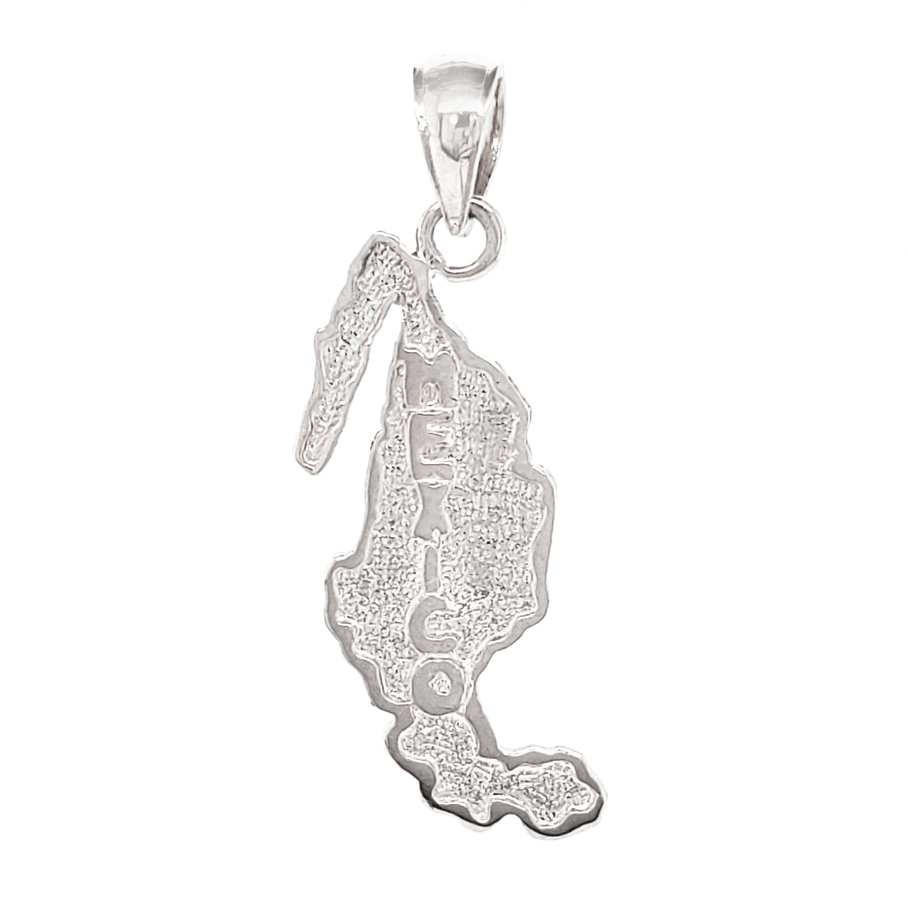 14k White Gold Mexico Charm Pendant Travel Souvenir Country Map 1.5 grams - White
