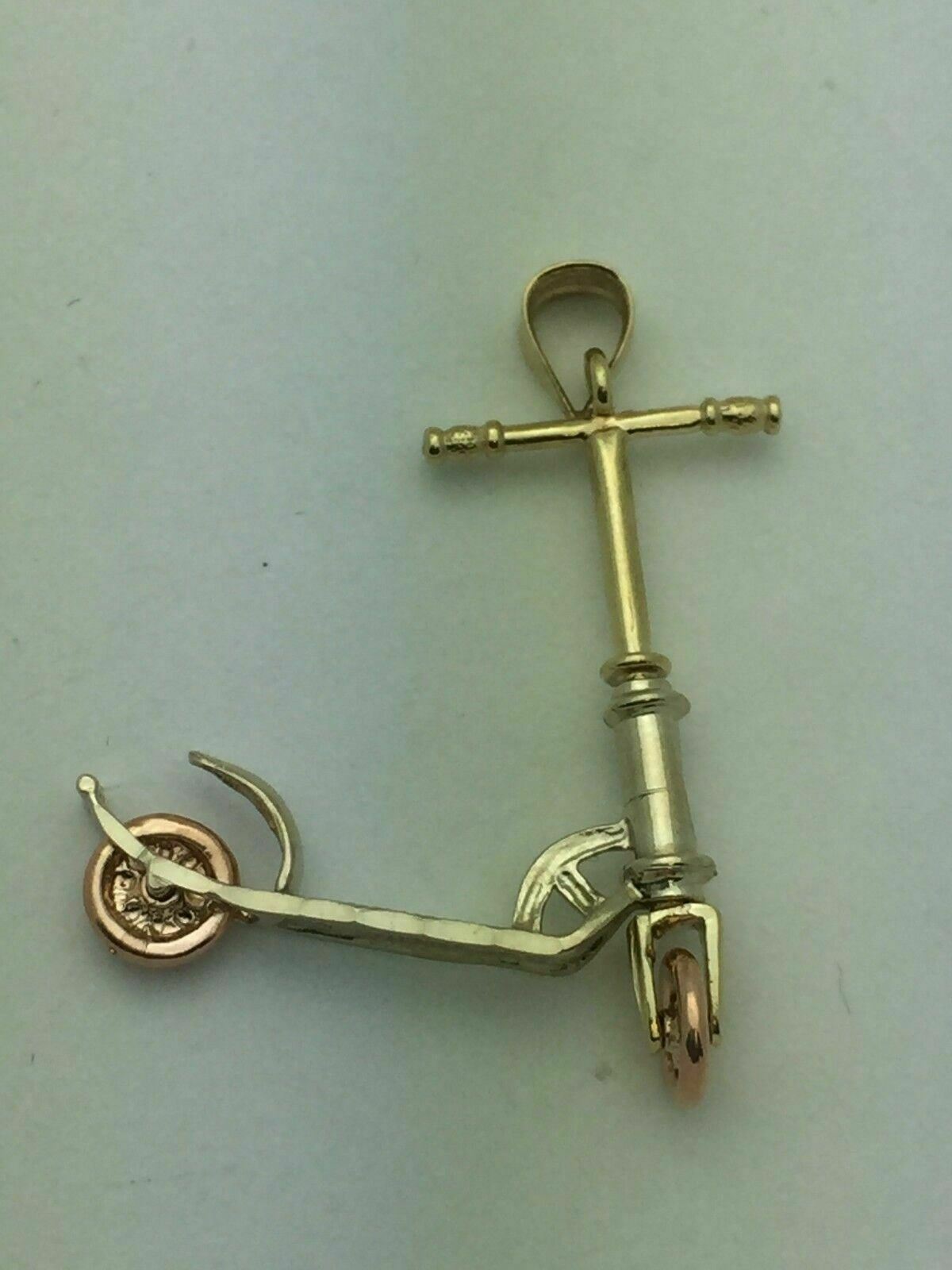 14k Two Tone Rose & Yellow Gold Kick Scooter Charm Pendant 2.3 grams