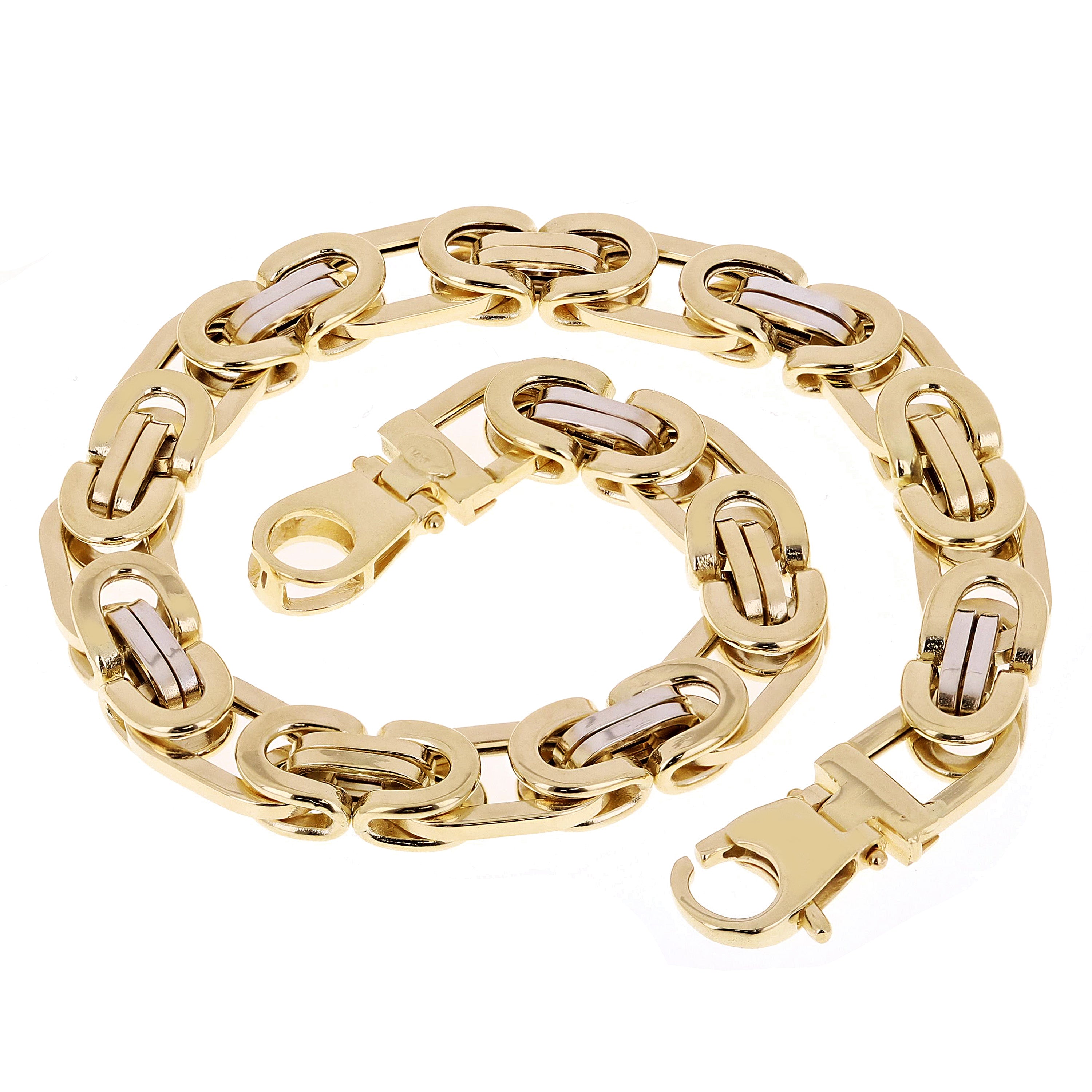 Italian 14k Two Tone Gold Hollow Byzantine Link Bracelet 9" 8.2mm 13.3 grams - 8.2mm 9"