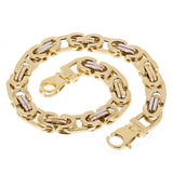 Italian 14k Two Tone Gold Hollow Byzantine Link Bracelet 9" 8.2mm 13.3 grams - 8.2mm 9"