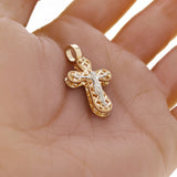 Italian 14k Two-Tone Gold 3D Double Sided Crucifix Cross Charm Pendant 1.4" 4.5g