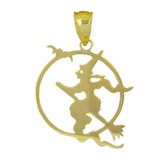 14k Yellow Gold Riding A Broom Witch Charm Pendant 1.5 grams - Yellow