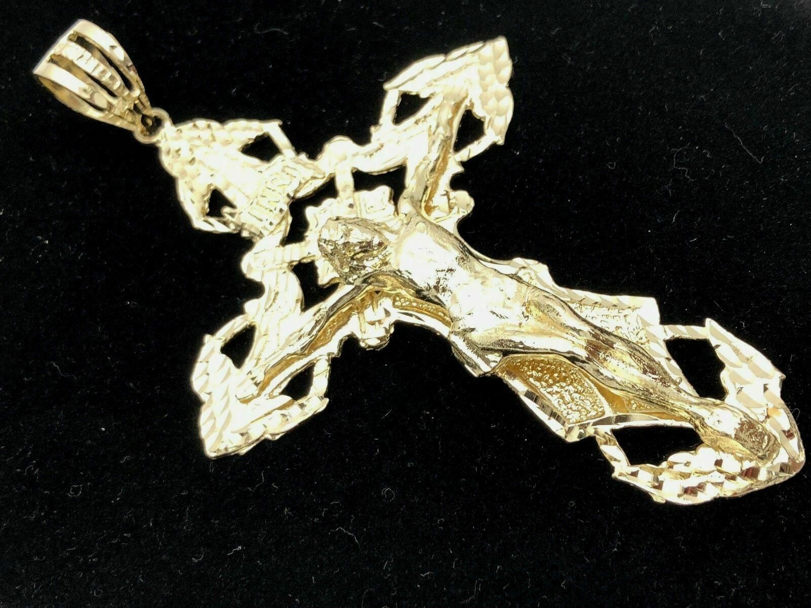 14k Yellow Gold Religious INRI Jesus Christ 3D Big Cross Pendant 5.25"-57.7grams