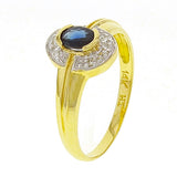 14k Yellow Gold Oval Sapphire & Diamond Accent Modern Ring Size 7