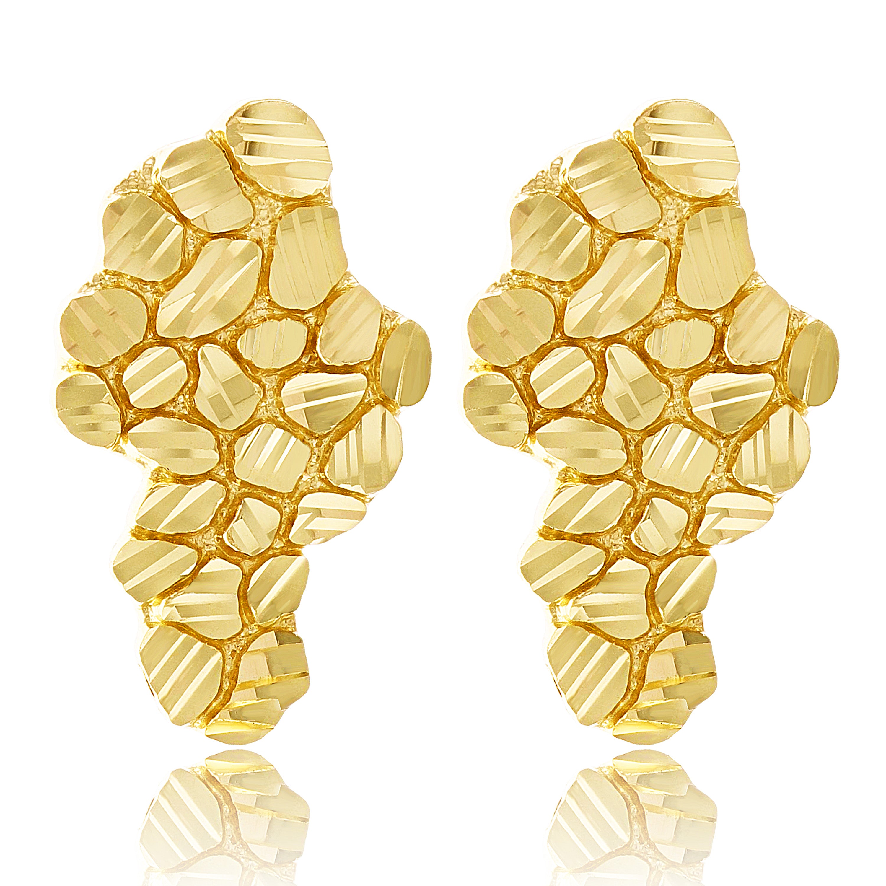 14k Yellow Gold Diamond Cut Nugget Free Form Earrings 23mm x 13.7mm 3.7 grams